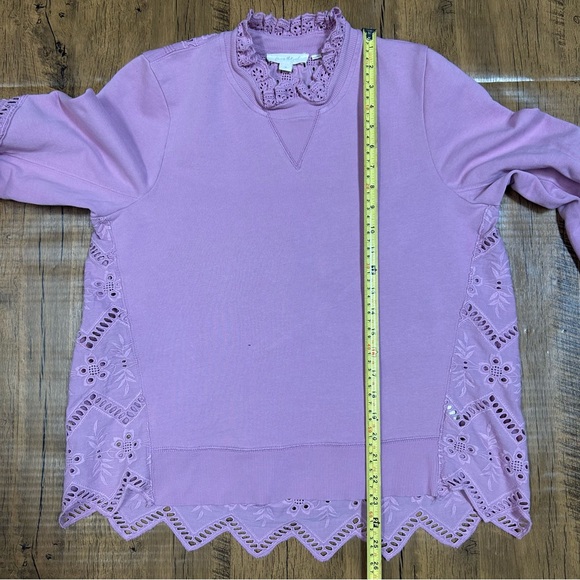 Anthropologie Forever That Girl Lavender Eyelet  Balloon Sleeve Sweatshirt M - Picture 9 of 16